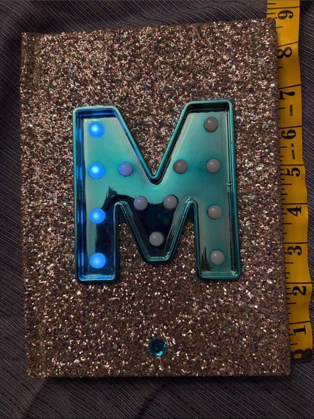 Teal M Decorative Notebook Letter 'M' with Glitter Silver Backing